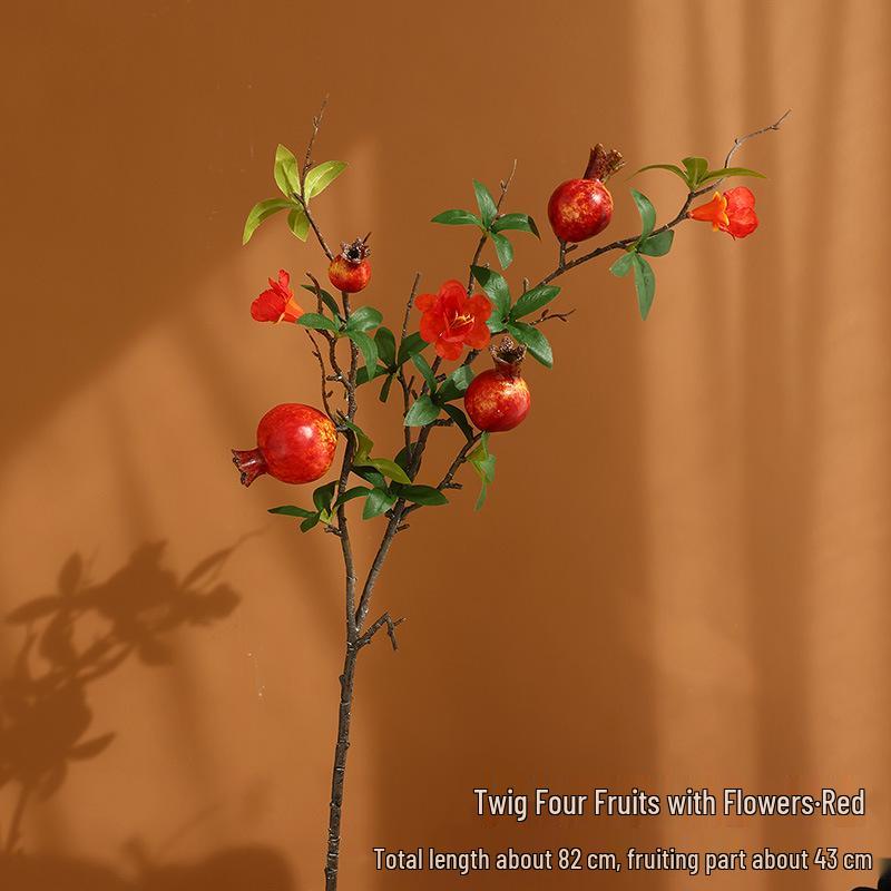 Persimmon and Pomegranate Faux Flower Arrangement for Living Room or Foyer