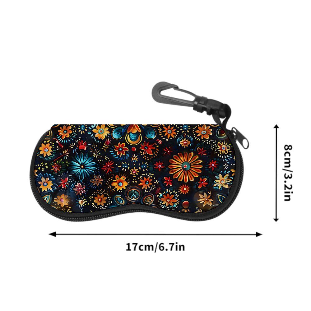 2D-Bohemian Floral Print Protective Sunglasses Case, Vintage Mandala Style Eyeglasses Storage Pouch, Soft Portable Eyewear Holder Case for Travel Dail
