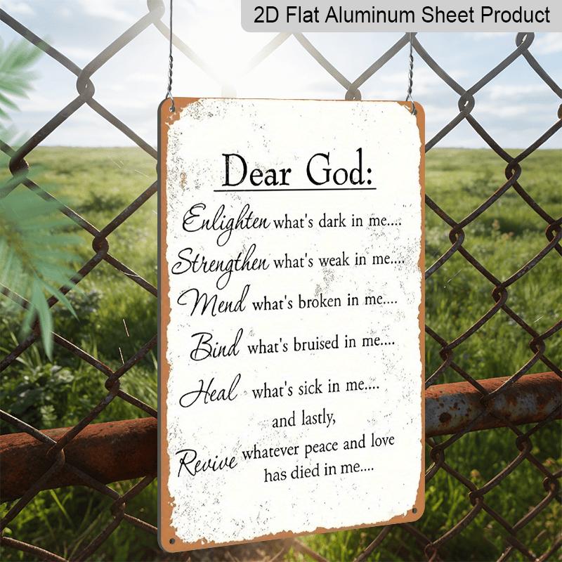 2D Flach, 1 Stück Vintage "Lieber Gott" Gebets-Aluminiumschild - 8"x12" Rustikale Christliche & Spirituelle Heimdekoration, Religiöse Heilungs-Wandkunst, Perfektes Geschenk für