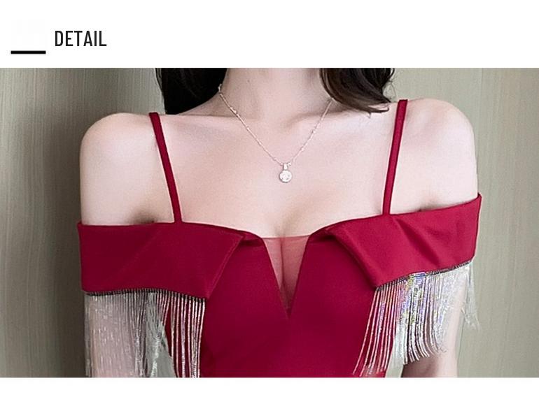 Japanese Style One-Shoulder Spaghetti Strap Dress for Nightclub and Spa