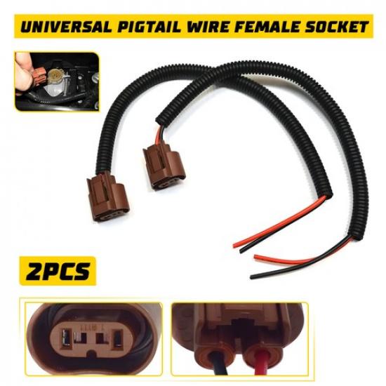 2PCS 9006 HB4 Extension Wire Pigtail Female U Two Harness Fog Light Connector