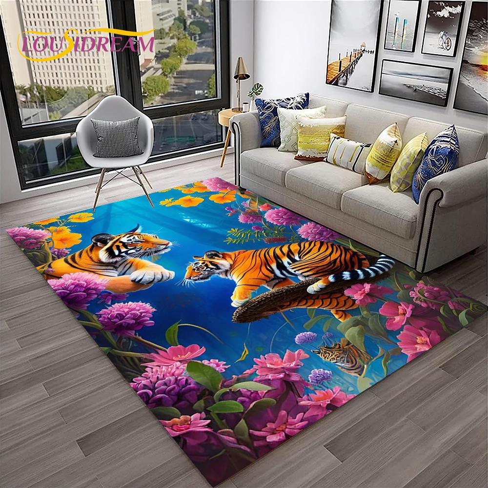 3D Cartoon Droom Tijger Dier Beest Tapijt Vloerkleed voor Huis Woonkamer Slaapkamer Bank Deurmat Decoratie, Kinder Vloerkleed Antislip Vloermat