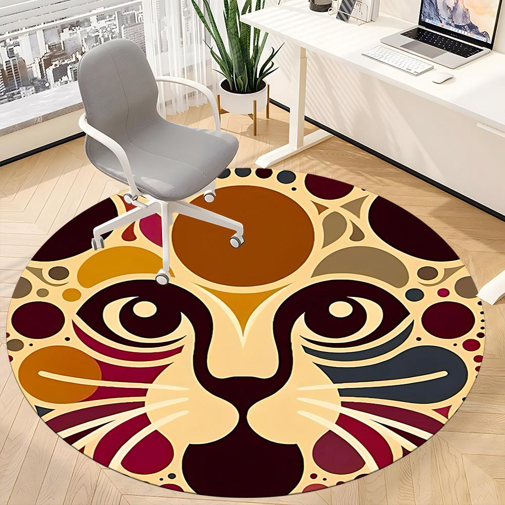 1pc Lion Safari Office Round Area Rug, Indoor Mat Suitable For Office, Under Office Chairs Bedroom Living Room Home Decor, Room Deco 064