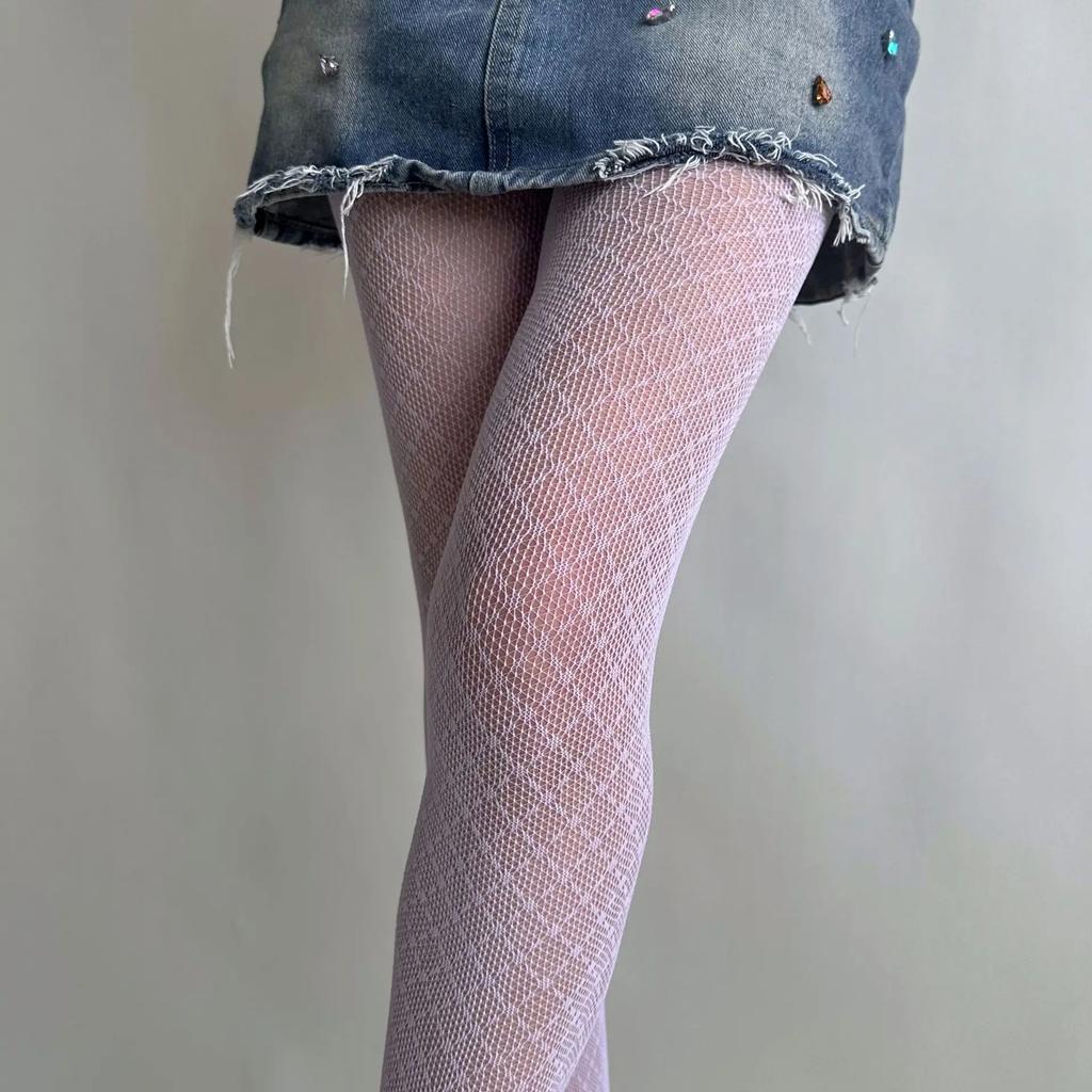 New Women'S Sexy Grid Stockings Rhombus Dotted Line Pattern Mesh Fishnet Tights High-Stretch Spicy Girl American Retro Pantyhose