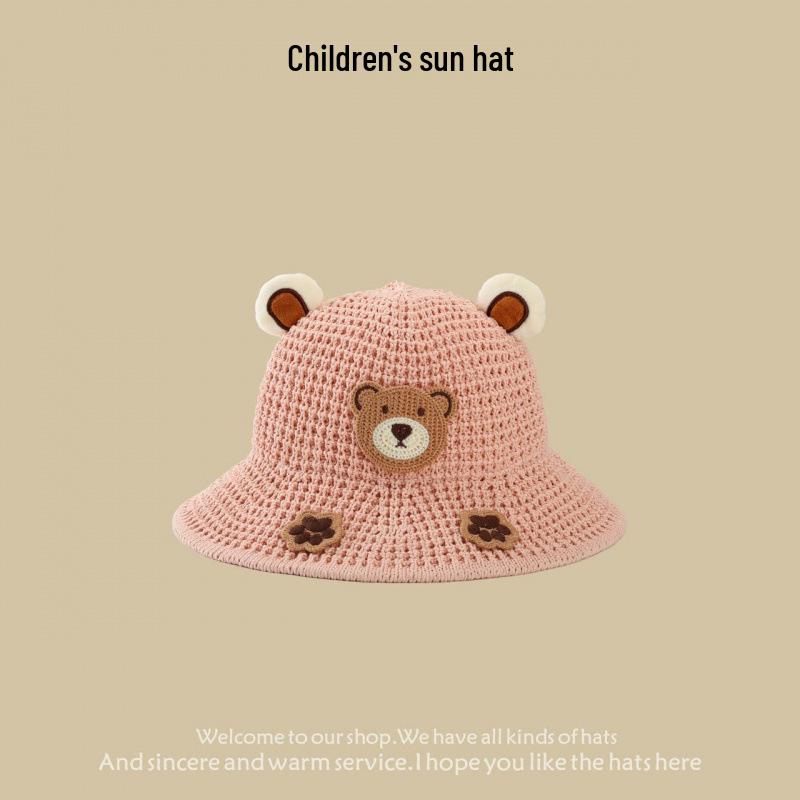 

Little Bear Straw Sun Hat for Kids - Cute Cartoon Design with Wide Brim Protection for Boys and Girls in Spring/Summer One Size