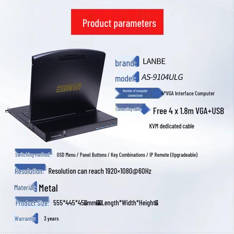LANBE LCD KVM Switch Kit with 17-18.5 inch LED Screen