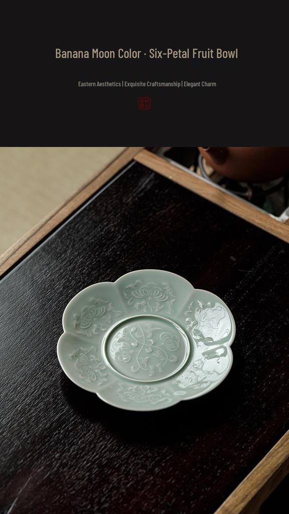 Guanlan Six-Petal Ceramic Teapot Stand & Snack Plate