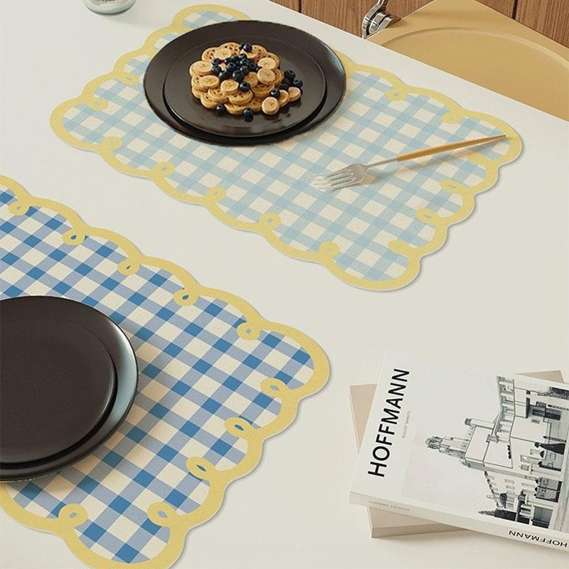 Checkered Frill Edge Placemat for Kitchen and Dining Table Decor Diatom Mud Kitchen Desktop Decoration