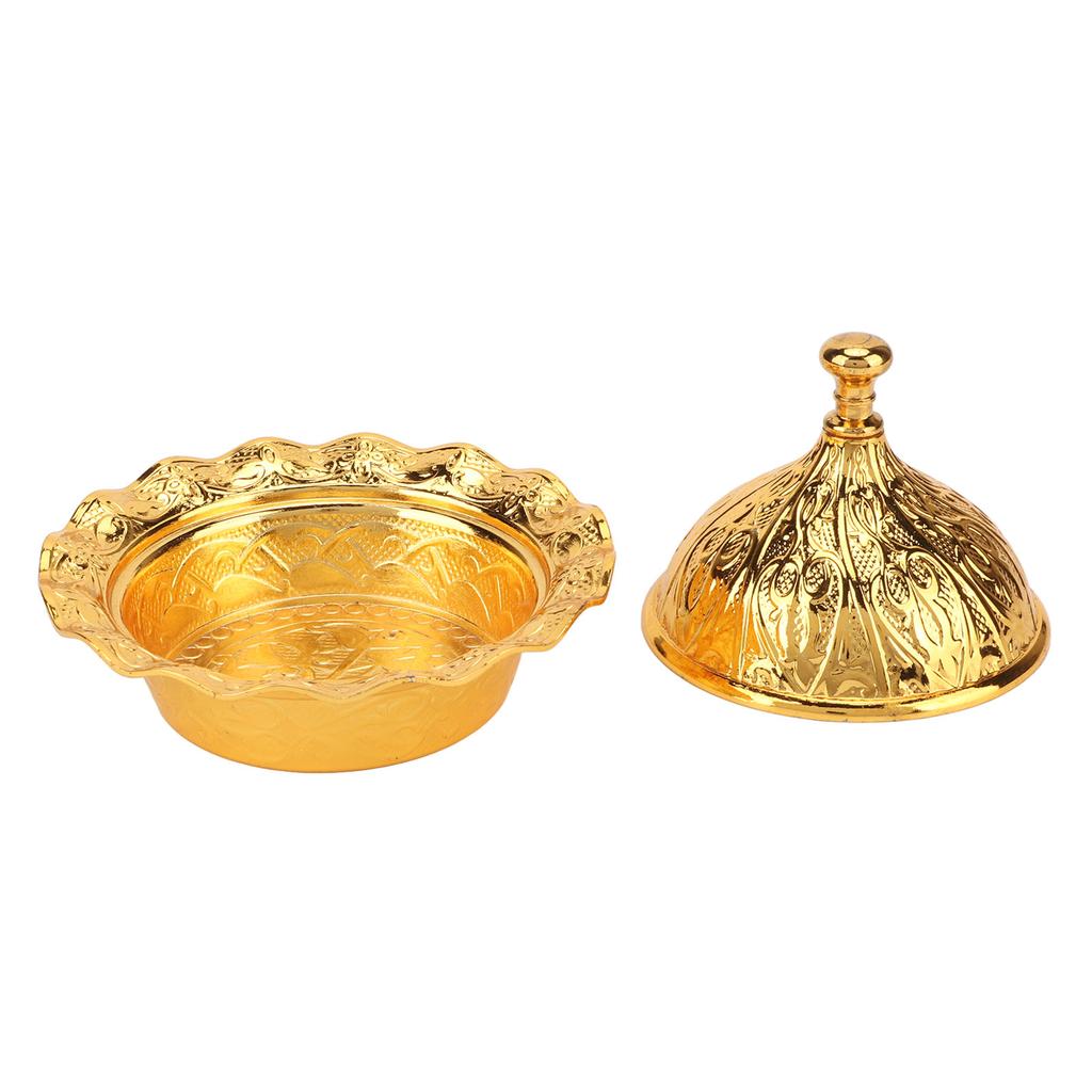 Gold Candy Dish with Lid Gold Floral Embossing Modern Simple Zinc Alloy Fruit Dish Snacks Dish for