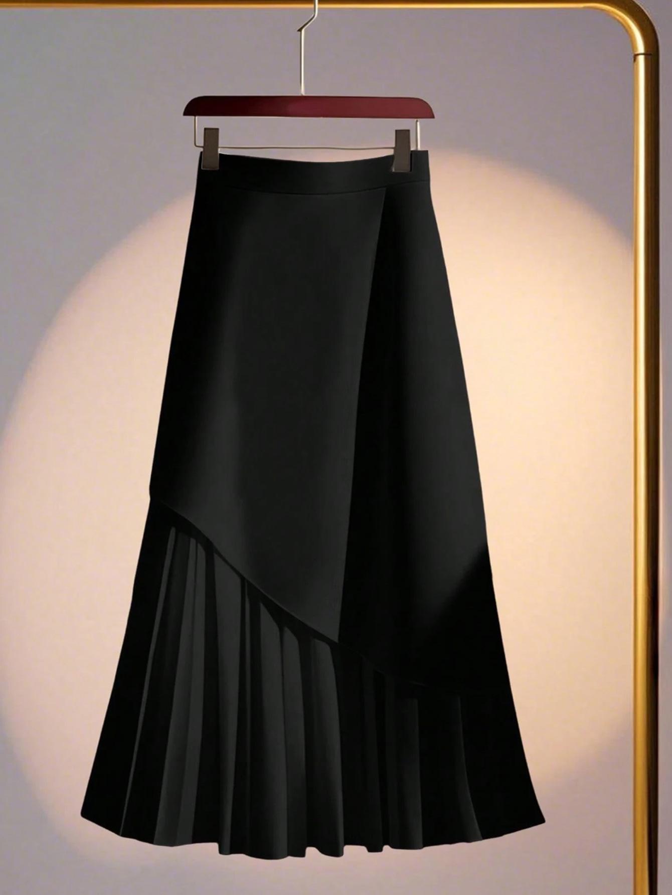 

Plus Size Women s Asymmetrical Pleated Knit Skirt 4XL чорний