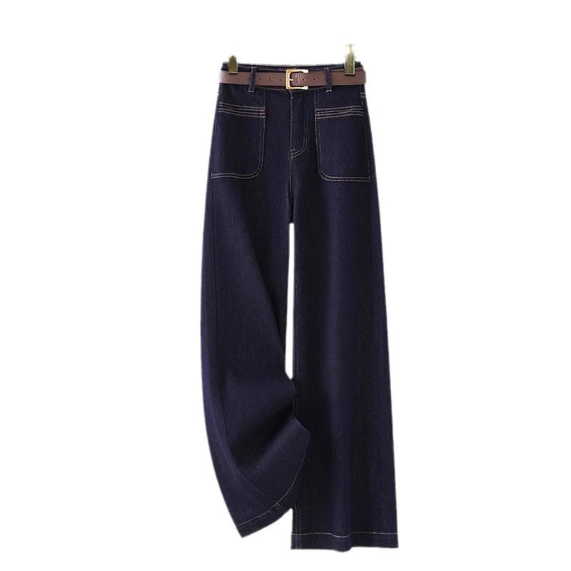 Women's Retro High-Waisted Wide-Leg Jeans, Denim Blue, Plus Velvet, 2025 Autumn/Winter Collection.