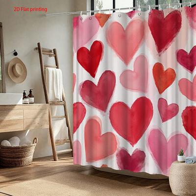 Watercolor Heart Shower Curtain Pink Red On Waterproof Polyester Bath Curtain with Hooks for Valentine's Day Bathroom Decor