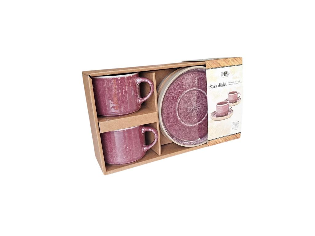 COFFEE CUPS WITH SAUCERS SET FOR COFFEE AND TEA 200 ml PLUM Ø 8.5 cm