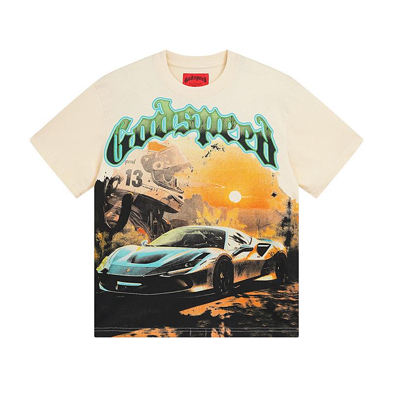 25SS Grensoverschrijdend Meichao Godspeed Schedel Rockband Basketbal Retro Korte Mouw T-shirt Koppels Dezelfde Stijl