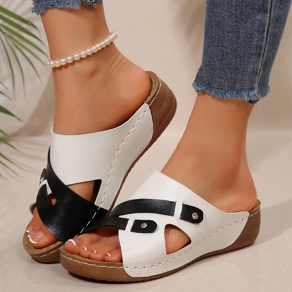 Fashion New Summer Beach Fashion Wedge Sandals for Women Mix Color PU Leather Platform Slippers Woman Comfort Non Slip Outdoor Slippers