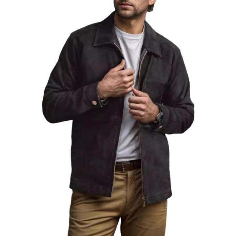 

Yousheng Men Coat Lapel Long Sleeve Solid Color Suede Jacket with Double-Ended Zipper Pockets Casual Street Style Outerwear XXL