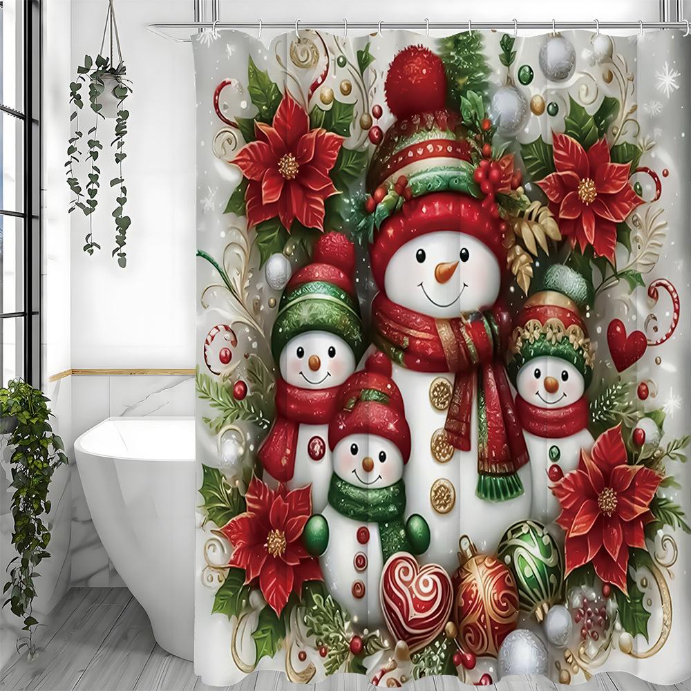 GAEChristmas snowman in red and green Shower Curtain Washable Dirt-Resistant Shower Head waterproof Polyester Bath Curtain