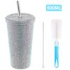 Rustless Steel Tube Cup Rhinestone  Decoration Drinking Tumbler Rhinestone Decor Water Mug  Party