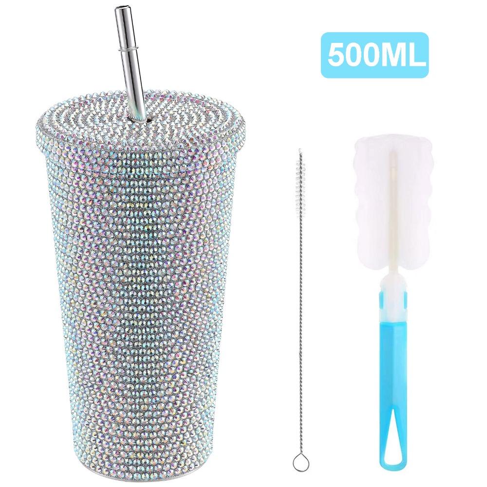 Rustless Steel Tube Cup Rhinestone Decoration Drinking Tumbler Rhinestone Decor Water Mug Party