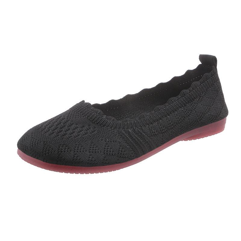 Soft-soled Single Shoes Women's Spring and Summer New Fly-woven Breathable Flat-soled Women's Work Shoes Black Comfortable Mother Shoes