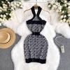 Sommer Frauen Marke Designer Sexy Halter Mini Kurze Strick Pullover Mantel Club Party Kleider