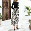 Autumn new simple semi-turtleneck print splicing long-sleeved dress