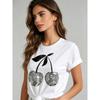 New Korean-style Silver Cherry Blossom Print T-shirt: Women's Short-sleeve Crew-neck Casual Top Perfect for Spring and Summer