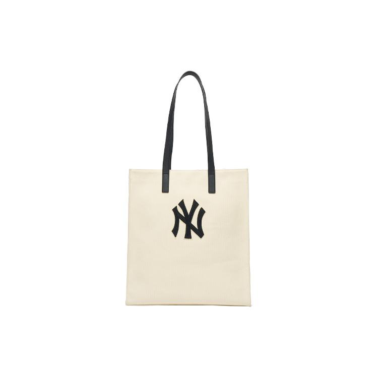 New MLB Cotton Patchwork Canvas Tote Bag Shopping Bag Handbag Canvas Bag Shoulder Bag Unisex Beige 3AORM022N-50CRS