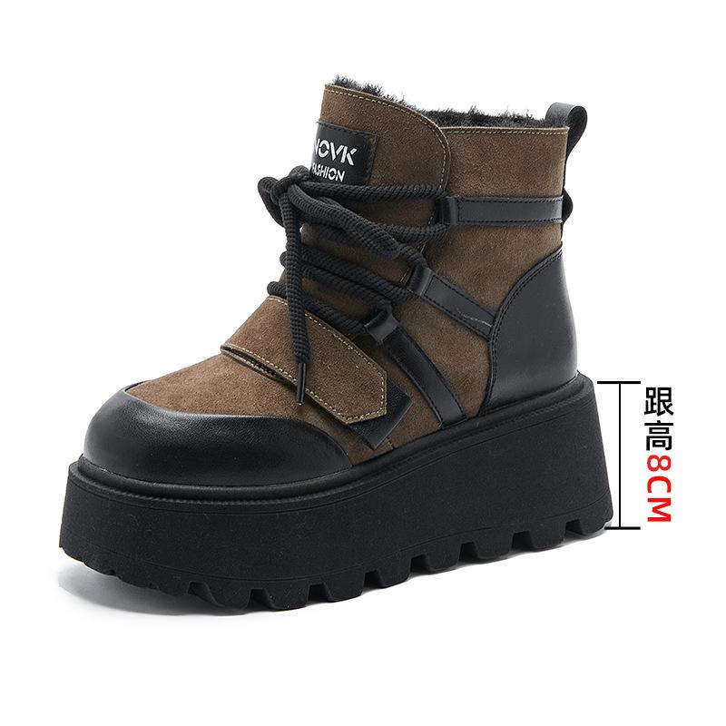 

Casual leather women s shoes warm inner height increase Martin boots women s 2025 new thick-soled high-top velvet snow boots children 40