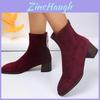 Stylish And Chic Large Size Burgundy Ankle Boots With Block Heels For Women