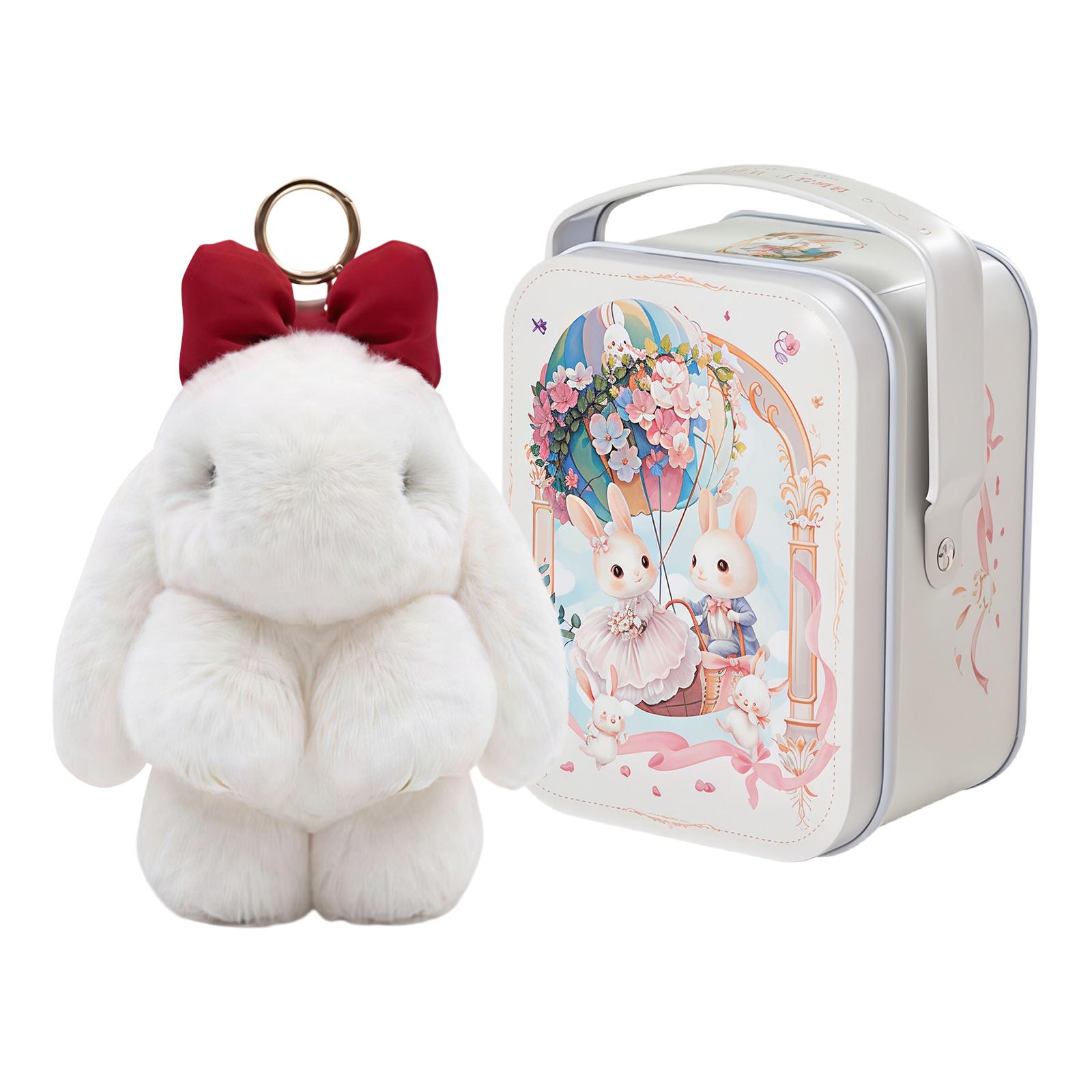 Soft Plush Rabbit Keychain with Tin Box Charming Rabbit Design Car Handbag Keyring Cute Plush Key Chain Easter Gift for Women белый