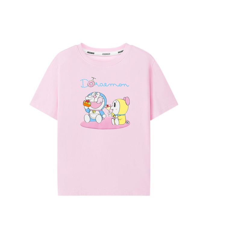 Skechers Doraemon Collaboration T-Shirt Comfortable Fashion Versatile Popular Short Sleeve Kids tops Pink L325G063-02A3 L