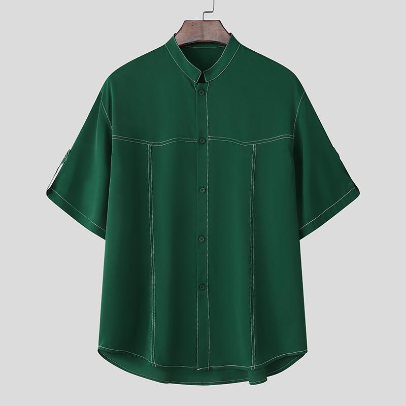 

INCERUN Plus Size Summer Men Lapel Half Sleeve Stitching Buttons Casual Shirts 4XL зелёный