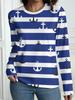 Damen T-Shirt Outdoor Freizeit Langarm Gestreift Anker Muster 3D Druck Oberteile Straße Rundhals Herbst Übergroß Kleidung