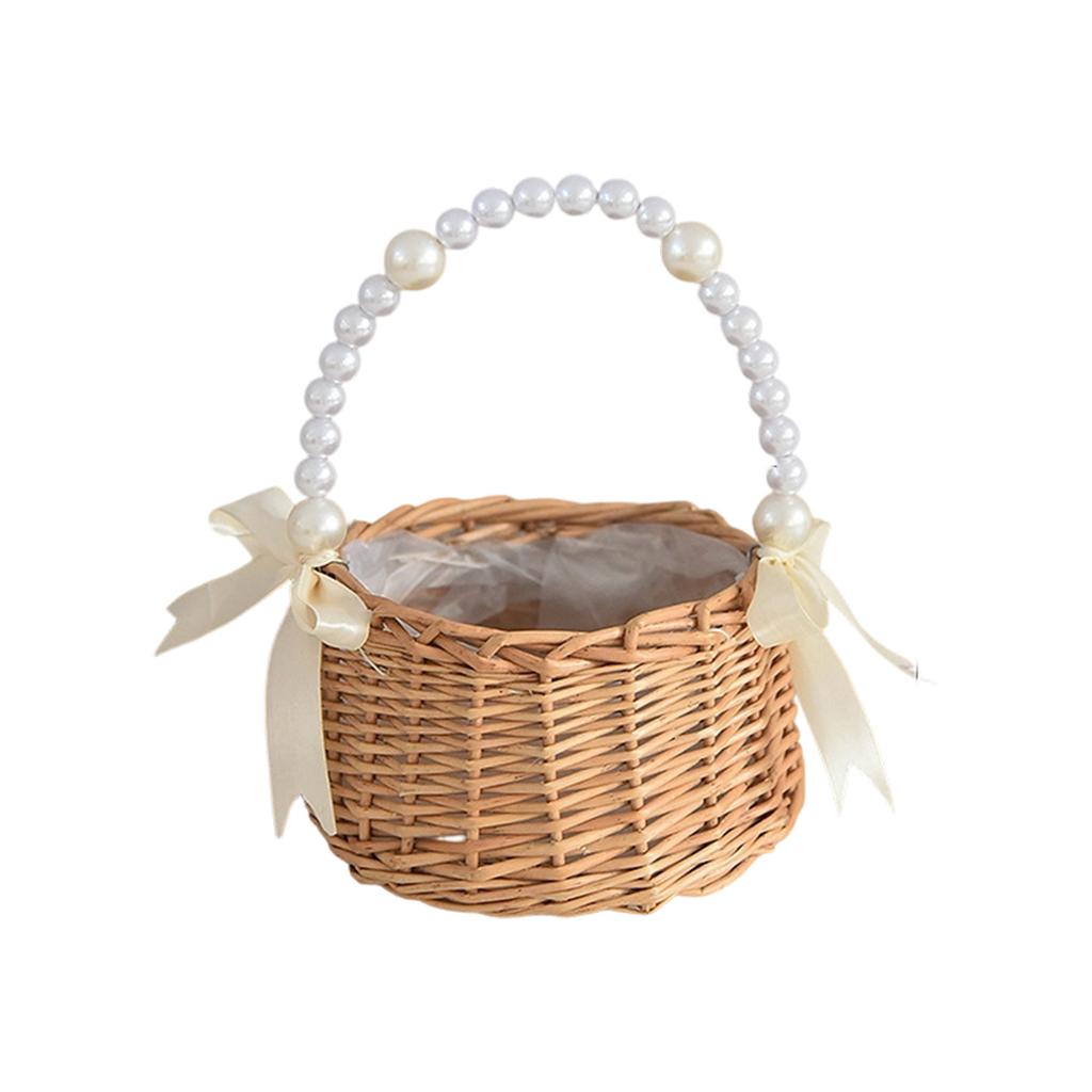 Flower Girl Basket Small Wicker Basket With Handle, Easter Petal Candy Storage Basket, Garden Home Decoration Flower Weaving Basket