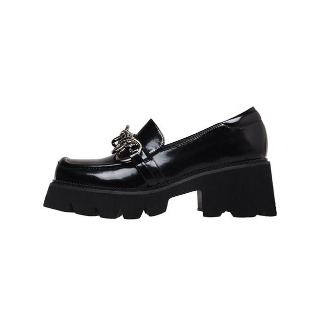 Mezereon Slip On Loafers Med Bottom Gothic Shoes Round Toe Platform Casual Shoes Vulcanized Footwear With Metal Decoration