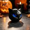 Retro Dark Home Accents Spherical Black Cat Head Ornament Resin Gothic Style Sculpture with Colorful Spooky Shelf Decoration Eyes for Halloween