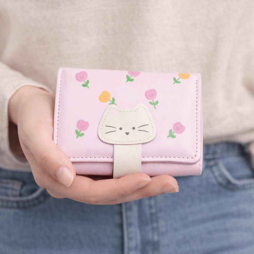 PU Leather Flower Printed Wallet Portable Three Fold Wallet Coin Purse Short Leather Purse  Travel