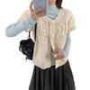 Womens Knit Cardigan Vest With Cable Round Neck Single Row Buttons Lightweight Layering Top