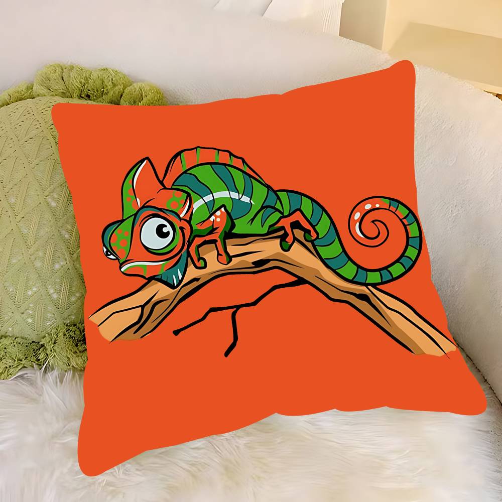 Cartoon Chameleon Lizard Pillow Case Removable Washable Cushion Cover – All-Season Soft Linen
