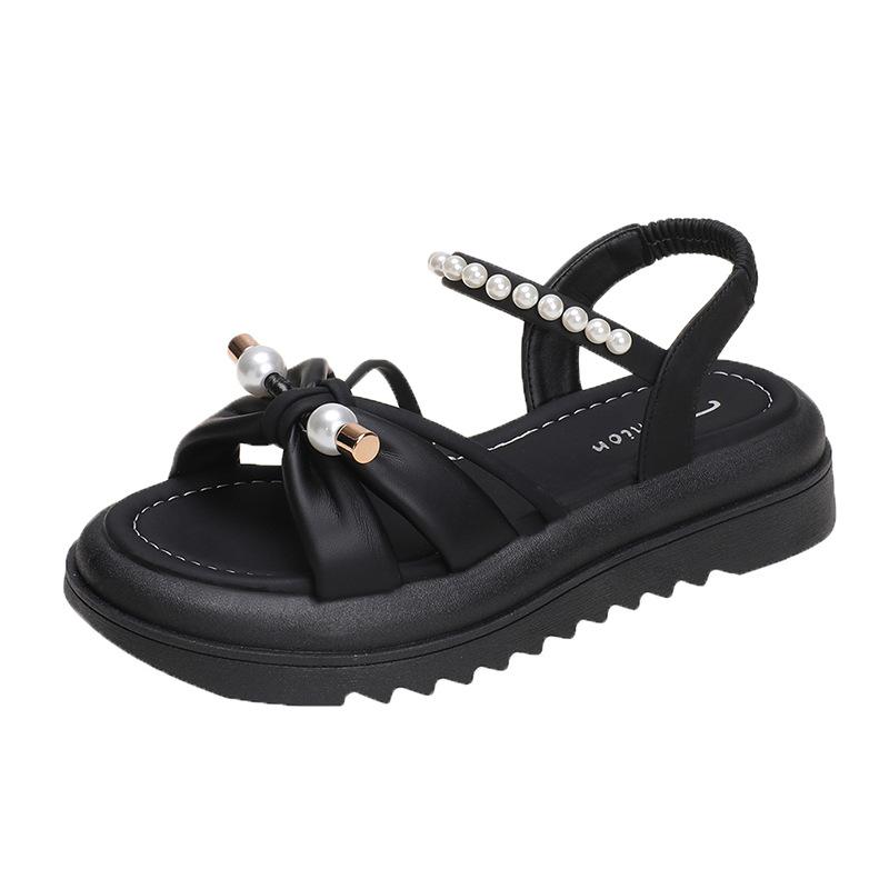 Fashion Women's Casual Temperament Sandals 2024 Summer New Style Fashion Thick Sole Roman Beach Soft Bottom Anti-Slip Single Shoes