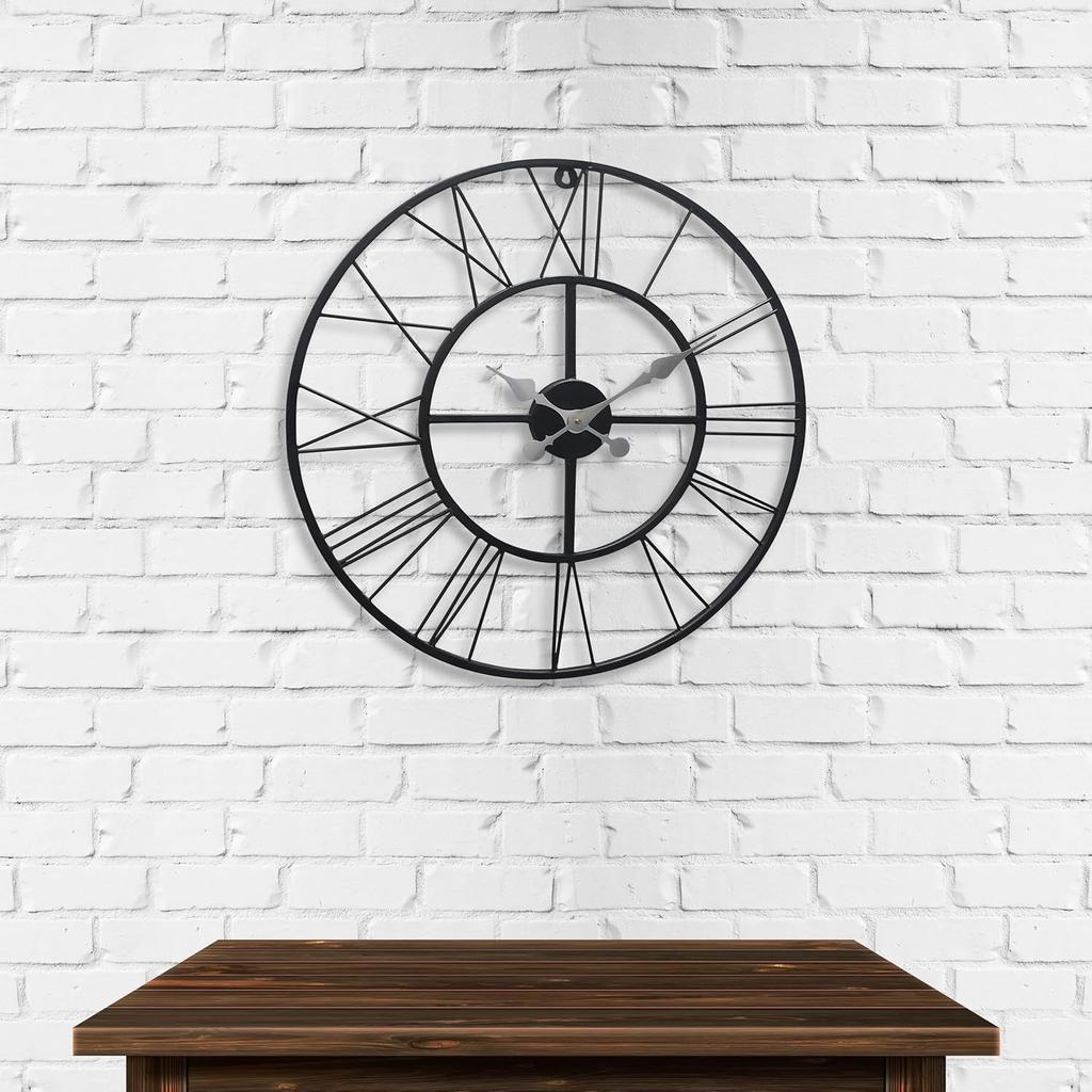 Metall Analog Wanduhr, 60 cm Leicht Ablesbar für Wohnzimmer/Zuhause/Küche - Schwarz (24 Zoll)
