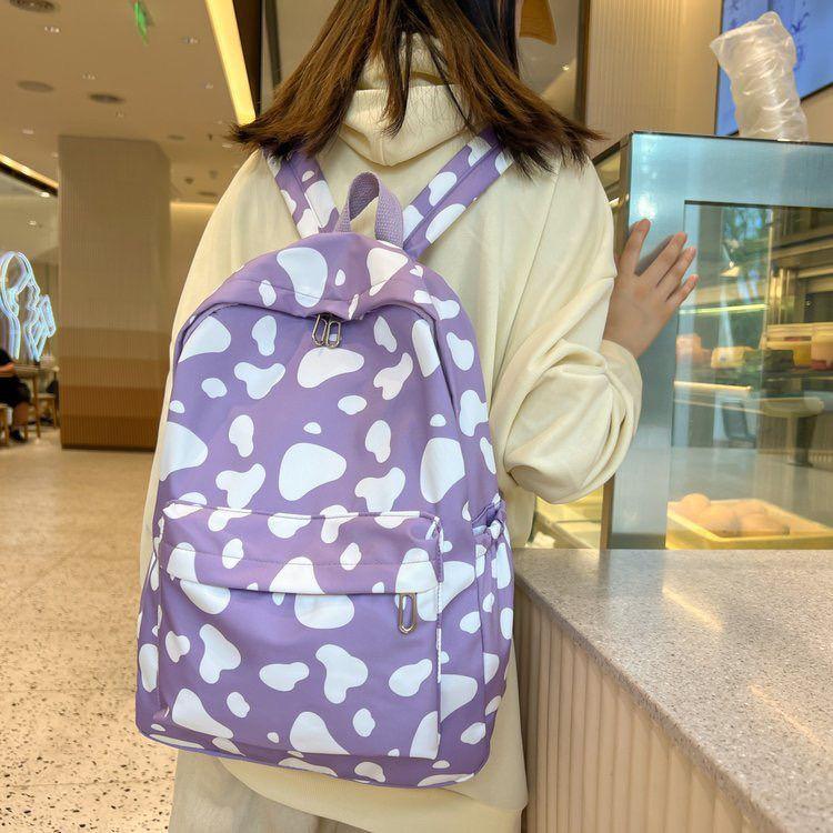 Schultasche Rucksack Harajuku ins Mittelschüler Große Kapazität Campus Schüler Mori Rucksack Frisch und Niedlich Schultasche Kuhmuster