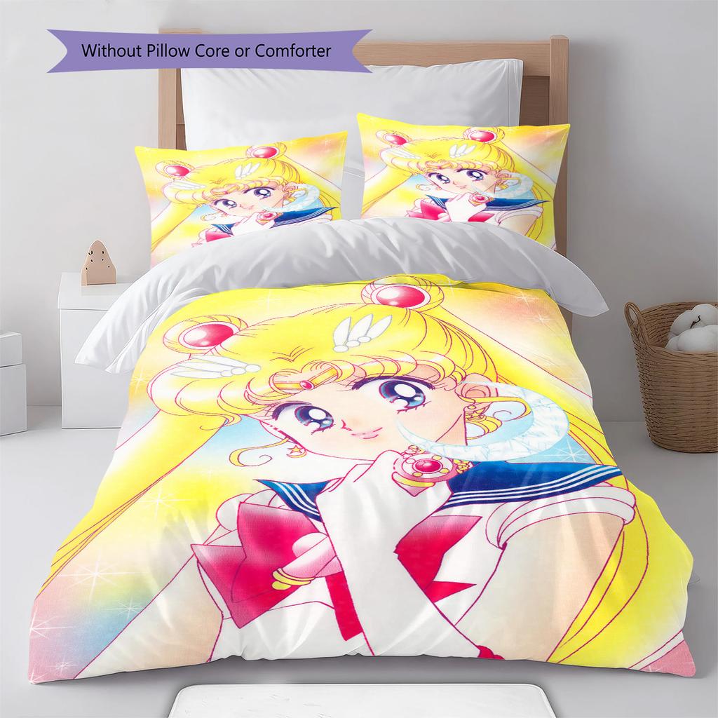 Sailor Moon Front Close Up Bedding Set Anime Duvet Cover Polyester Soft Comforter Set -QJY