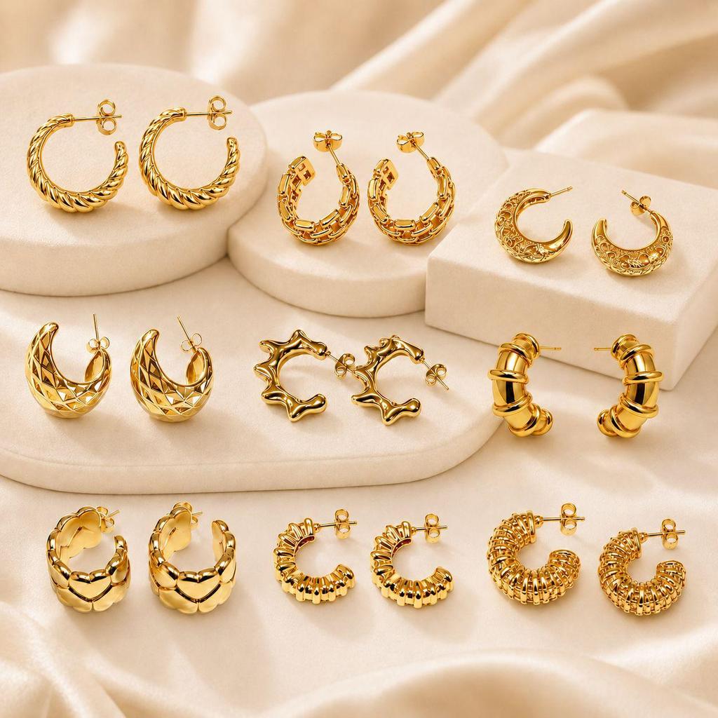 Chic C-Shaped Stainless Steel Hoop Earrings - European & American Style