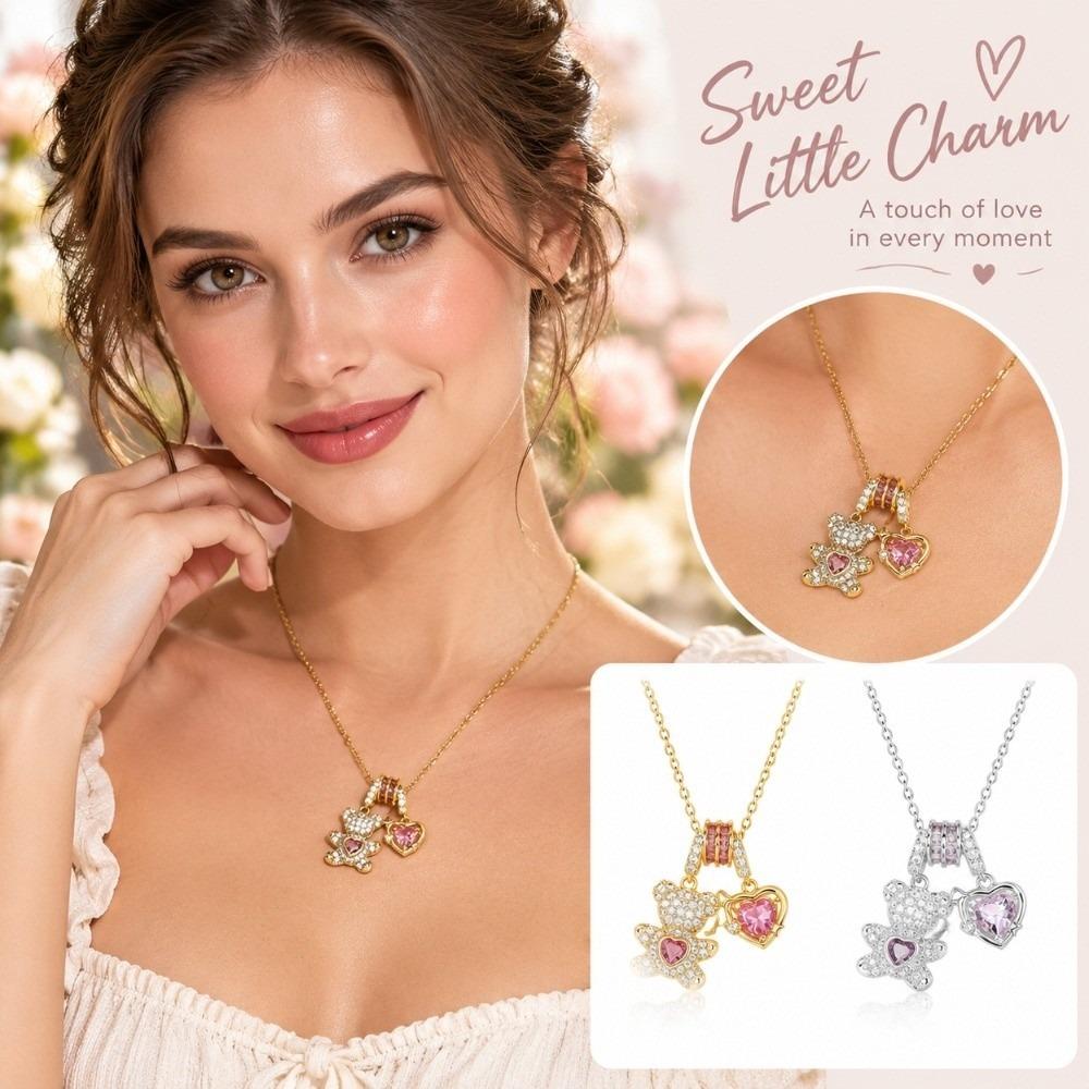 Adjustable Pendant Necklace Heart Shaped Choker Necklace Durable Heart Bear Necklace Daily Wear