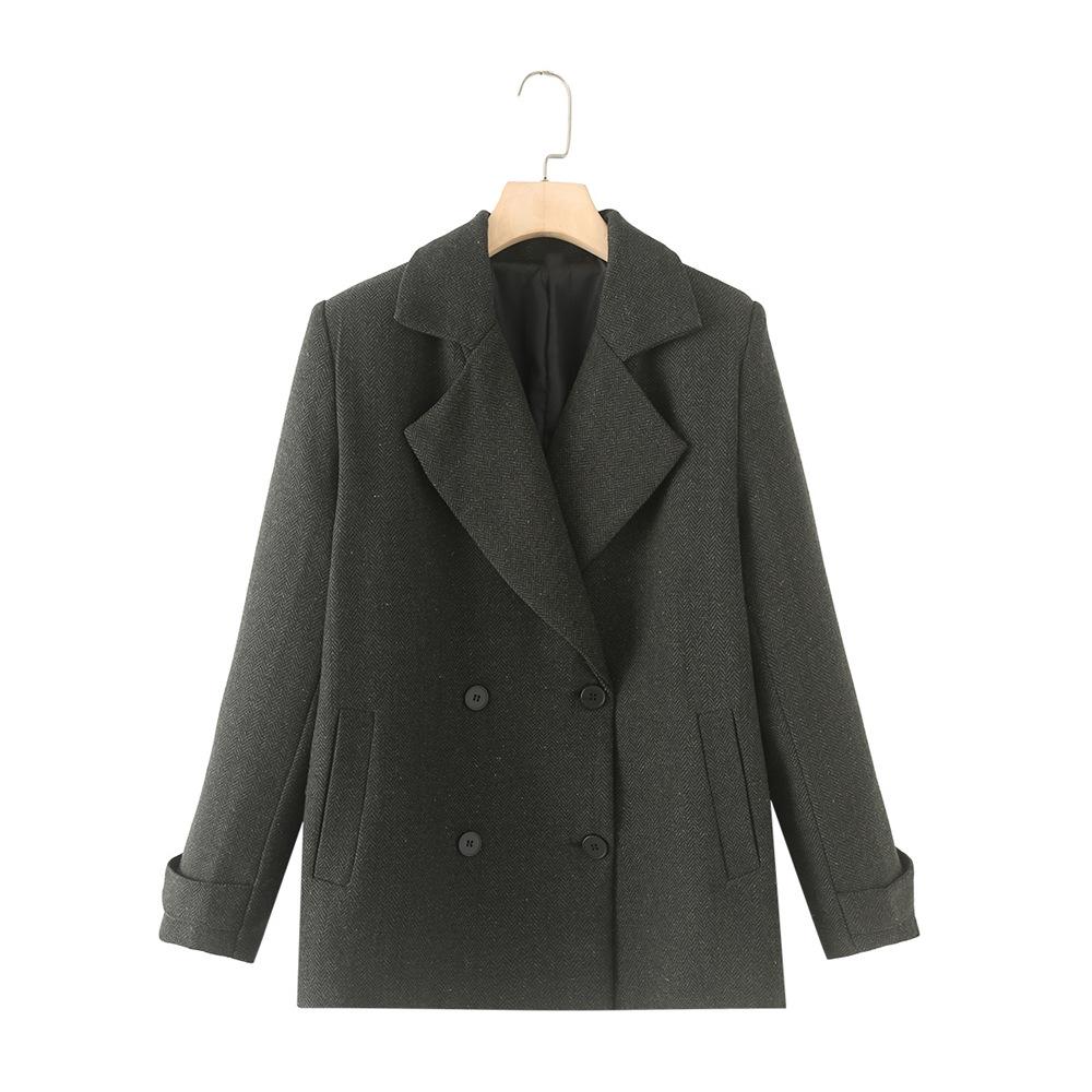 

2024 Autumn/Winter Women s Double-Sided Herringbone Short Suit Jacket Large