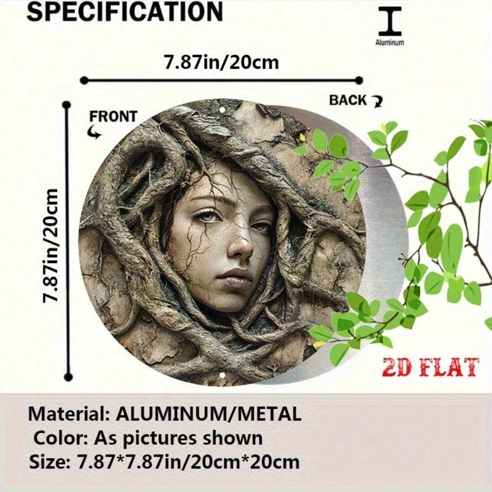Retro Round Metal Tin Sign 7.8 Inch Stone Face Wall Art Nature Roots Design Frameless Home Decor