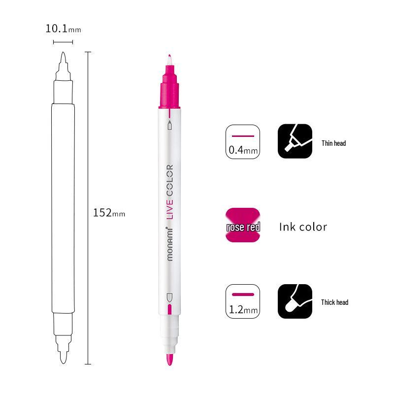 Monami Double-Ended Fiber Tip Liner Pen, 39 Colors for Drawing and Outlining