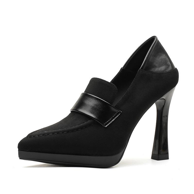 

1-Сексуальные замшевые туфли на высоком каблуке с леопардовым принтом, с острым носком, на тонком каблуке, с мелким вырезом, водонепроницаемая платформа, не утомляют ноги, туфли на высоком каблуке 40